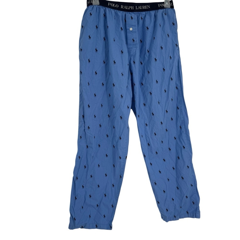 Polo Ralph Lauren Men Large Pajama Lounge Pants  Blue Logo-print Cotton Pockets